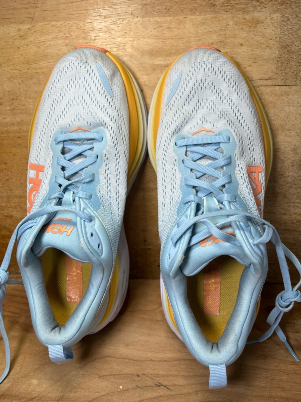 Hoka One One Bondi 8 Womens Size 9 Wide Running Shoes Sneakers Blue Yellow - Picture 9 of 14